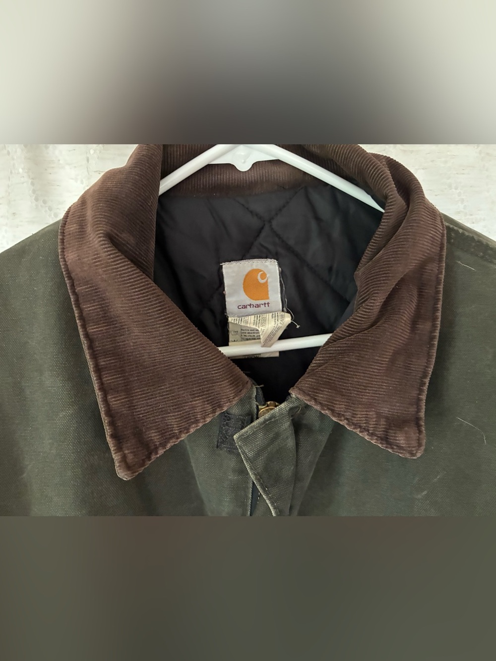 Men’s Carhartt Green Canvas Work Coat with Brown Corduroy Collar Size XXL - Picture 4 of 11